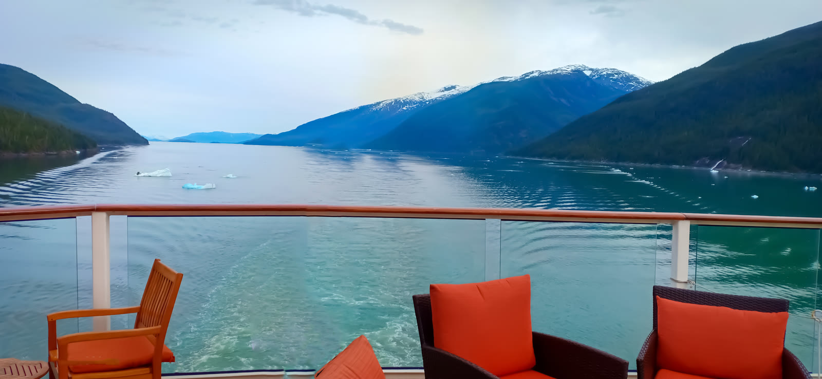 The view over Alaska's Inside Passage from a cruise ship deck