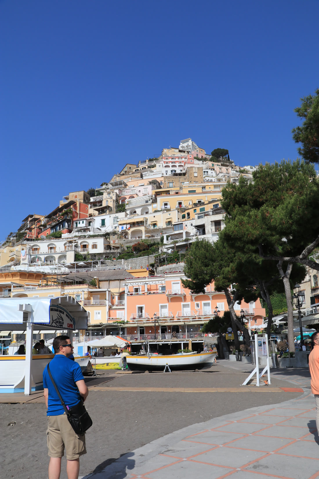 The pastel cliffside town of Positano rising above the Amalfi Coast