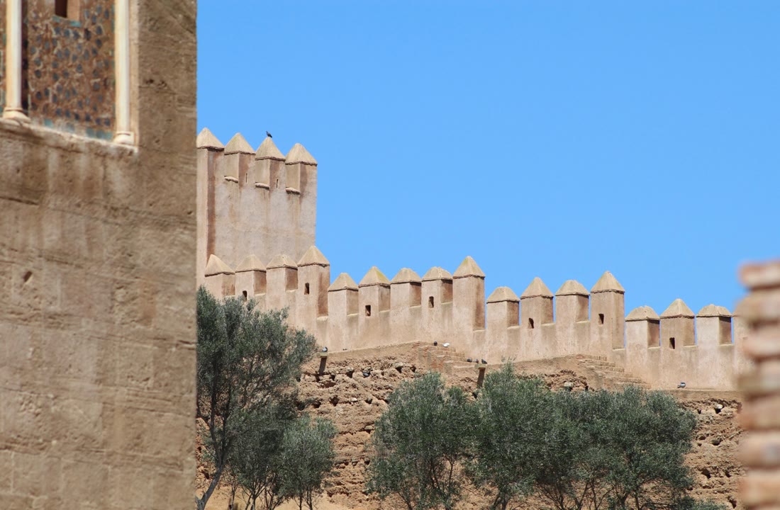 The ochre ramparts and olive trees of Chellah in Rabat, Morocco